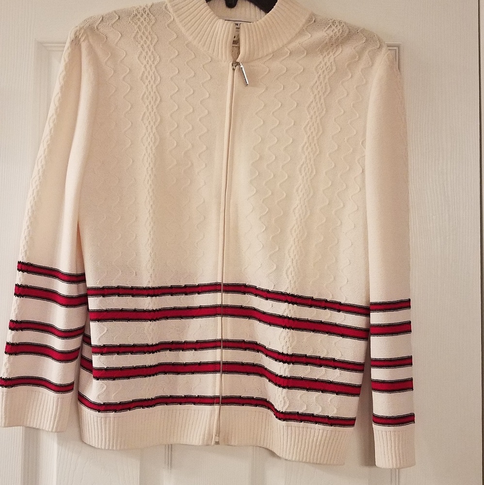 St John white with red stripes cardigan